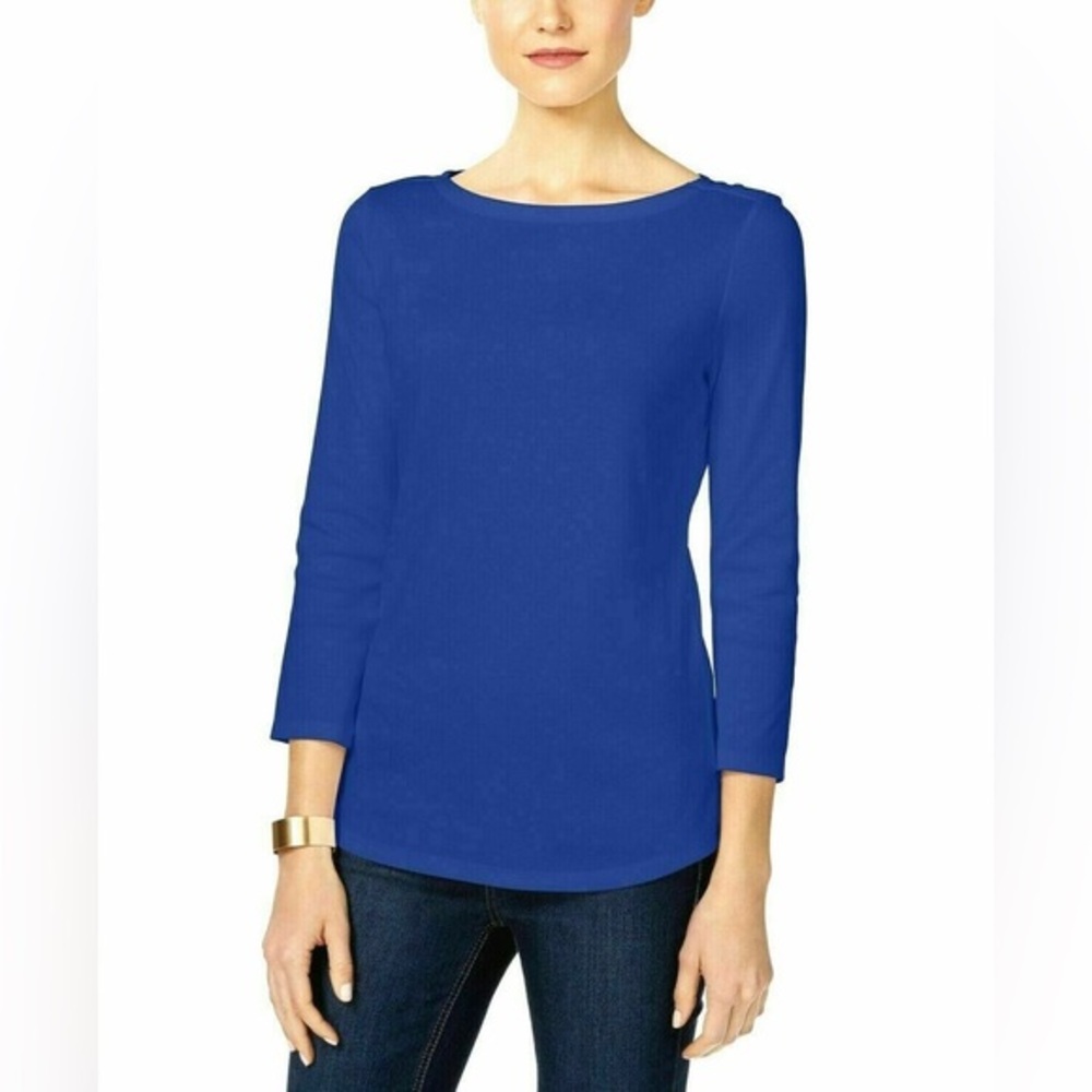 452M NWT Charter Club‎ 3/4 Sleeve Supima Cotton Boat Neck Top - Size: Small